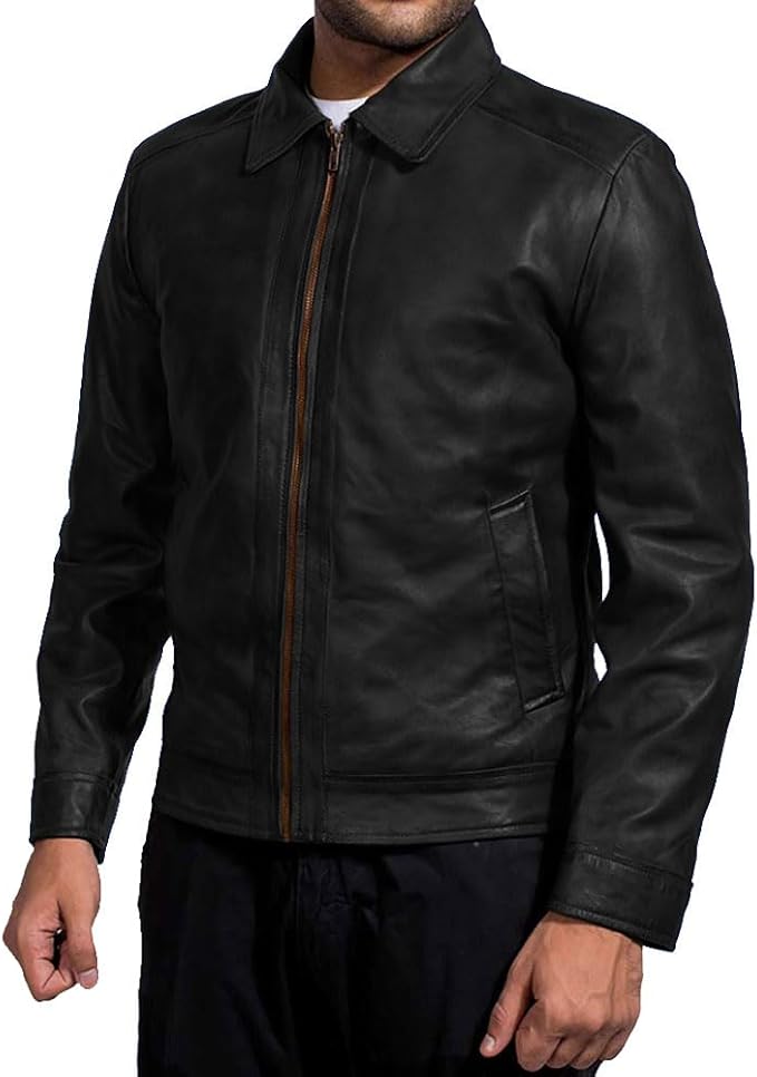Men's Genuine Lambskin Leather Classic Biker Style by Fubellawear