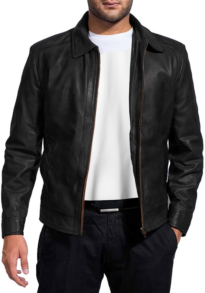 Men's Genuine Lambskin Leather Classic Biker Style by Fubellawear