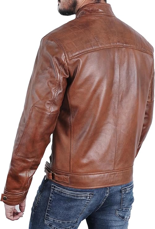 Men's Quilted Brown Real Leather Jacket by Fubellawear