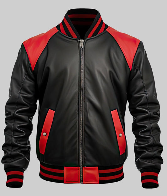 Men’s Red & Black Genuine Sheepskin Leather Jacket by Fubellawear
