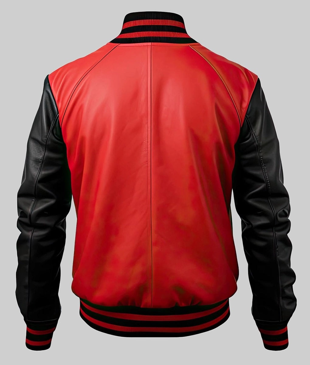 Men’s Red & Black Genuine Sheepskin Leather Jacket by Fubellawear