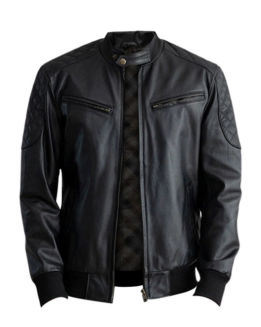 Men's Sven Black Leather Bomber Jacket by Fubellawear