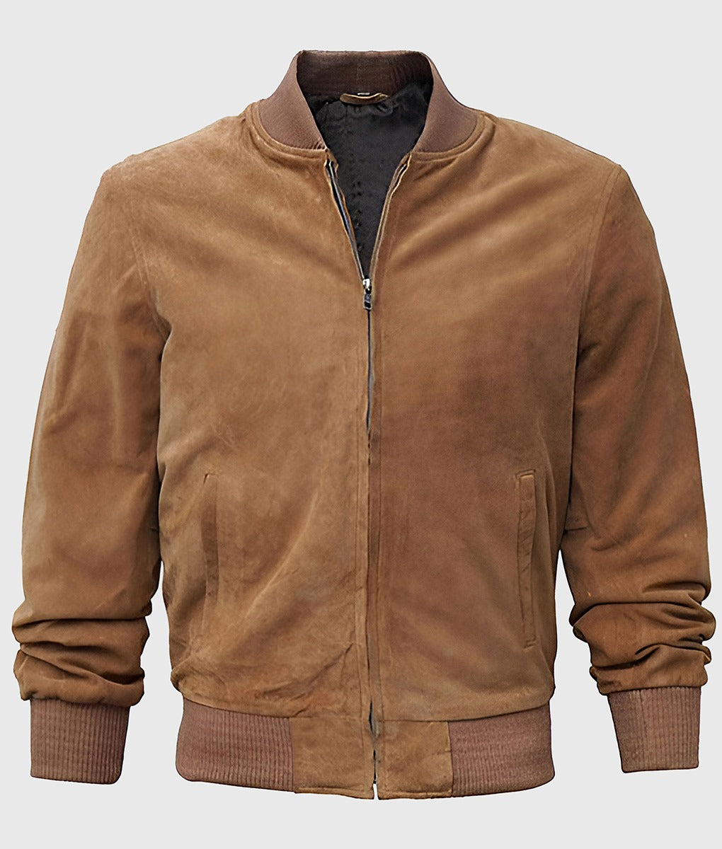 Men’s Brown Bomber Suede Jacket by Fubellawear