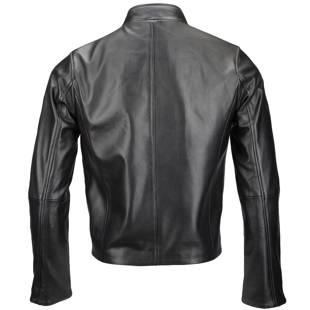 Men's Classic Black Leather Cafe Racer Jacket by Fubellawear
