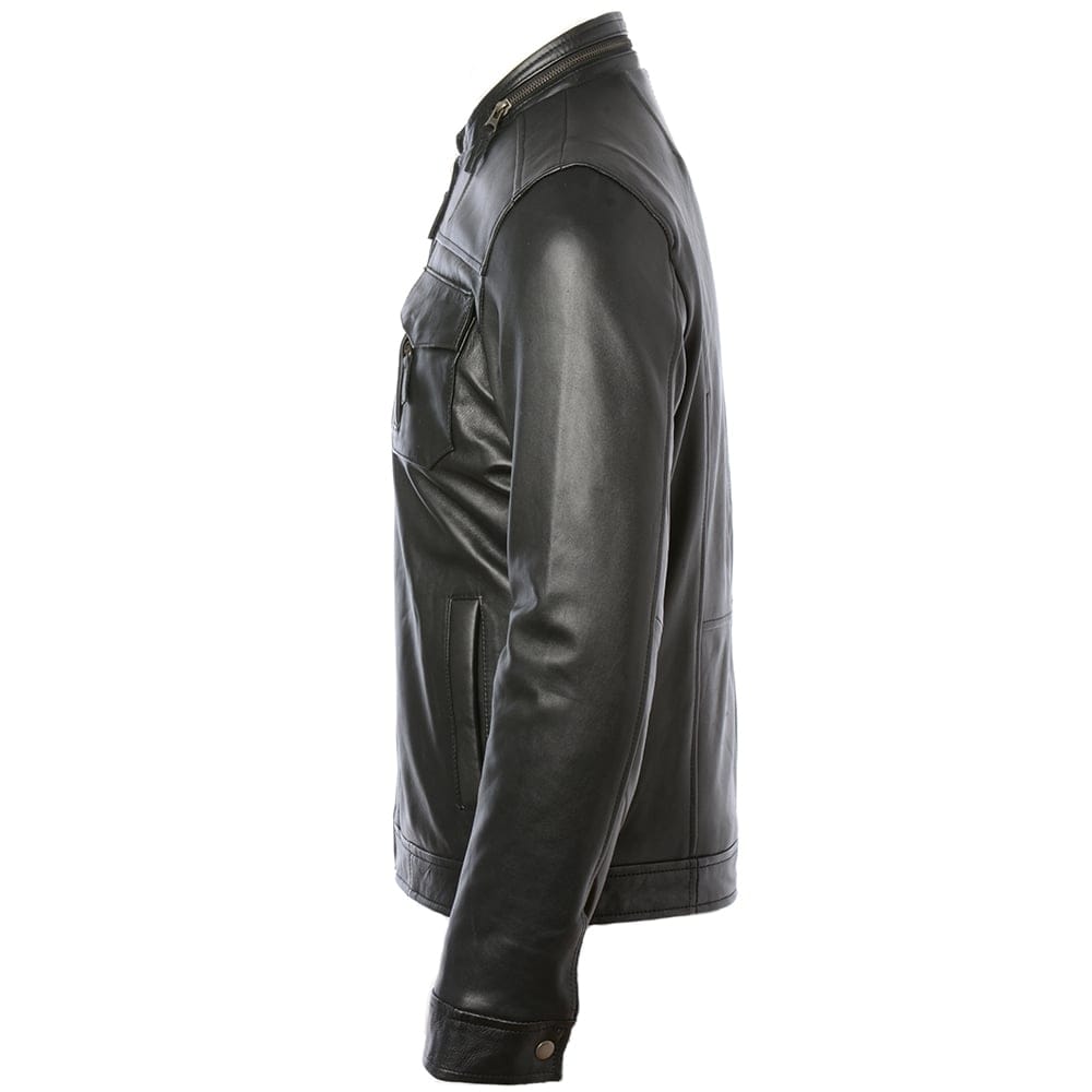 Men's Classic Black Leather Cafe Racer Jacket by Fubellawear