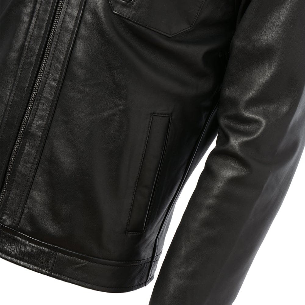 Men's Classic Black Leather Cafe Racer Jacket by Fubellawear