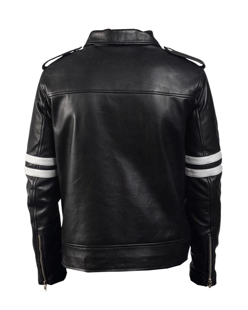 Mens Black and White Stripe Leather Jacket by Fubellawear