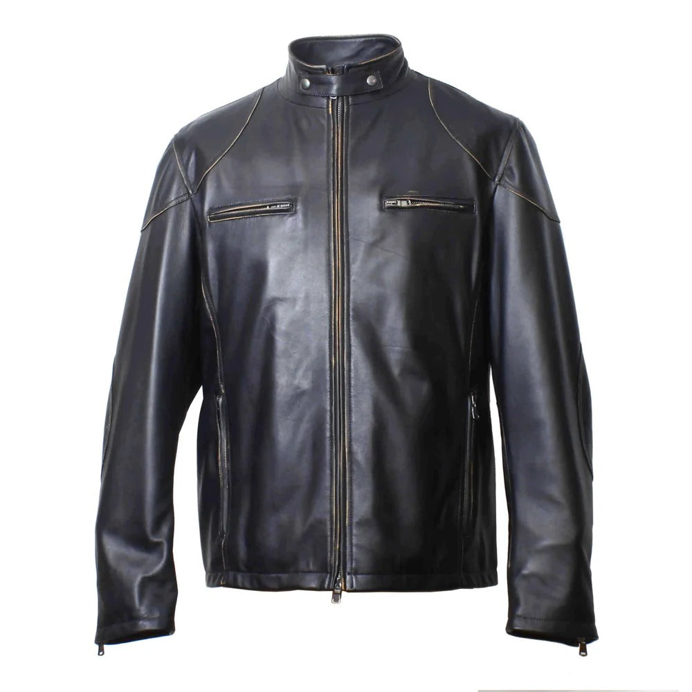Mens Dark Brown Cafe Racer Leather Jacket by Fubellawear