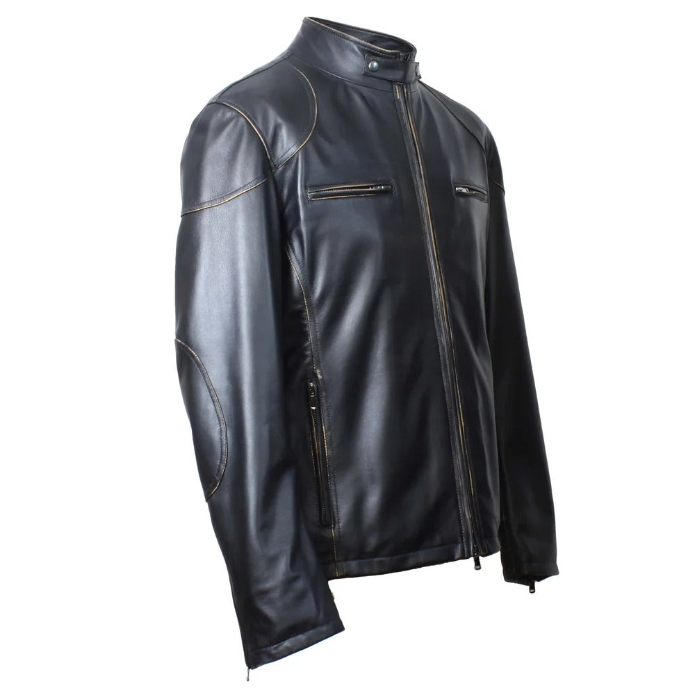 Mens Dark Brown Cafe Racer Leather Jacket by Fubellawear
