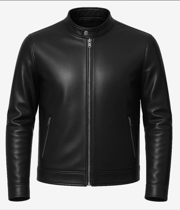 Mens owens Black Cafe Racer Leather Jackets by Fubellawear