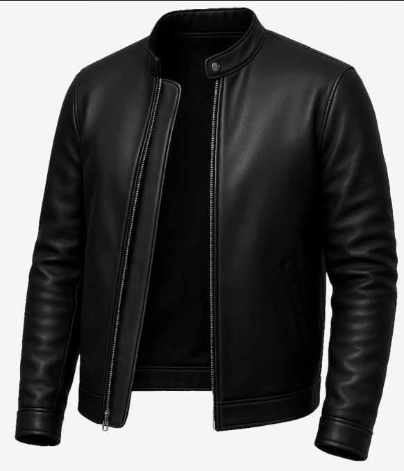 Mens owens Black Cafe Racer Leather Jackets by Fubellawear