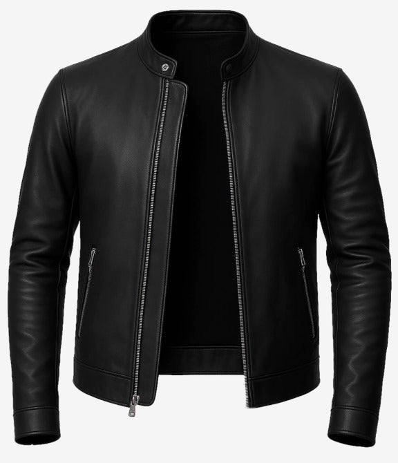 Mens owens Black Cafe Racer Leather Jackets by Fubellawear