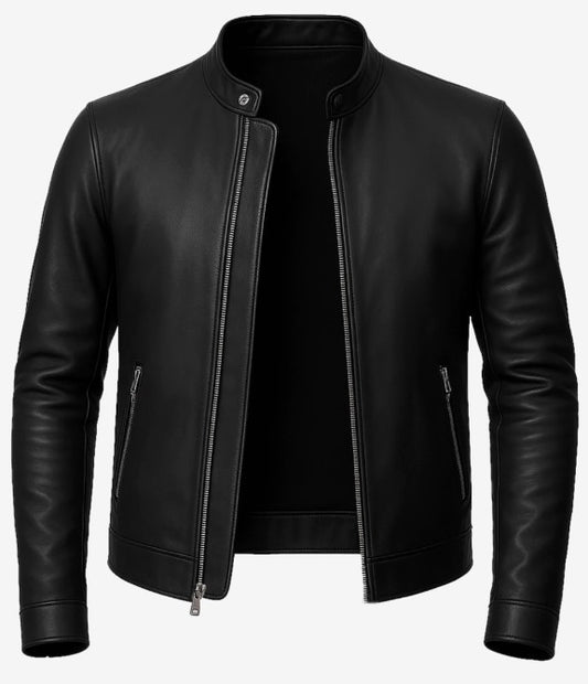 Mens owens Black Cafe Racer Leather Jackets by Fubellawear