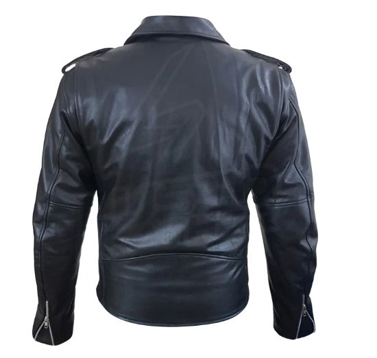 "Perfect Biker Style classic" Black Premium Leather Motorcycle Jacket with Removable Armor