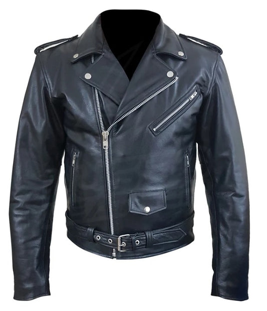 "Perfect Biker Style classic" Black Premium Leather Motorcycle Jacket with Removable Armor