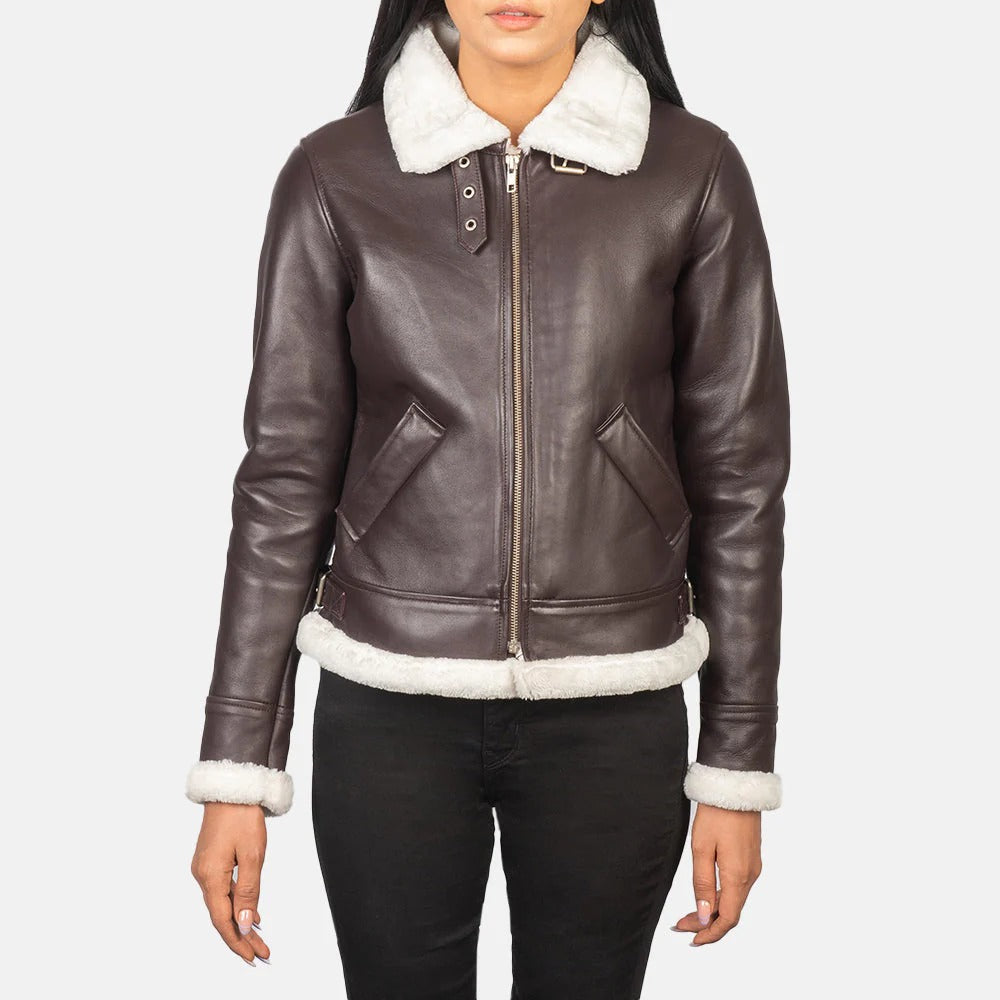Sherilyn B-3 Brown Leather Bomber Jacket by Fubellawear Fubellawear
