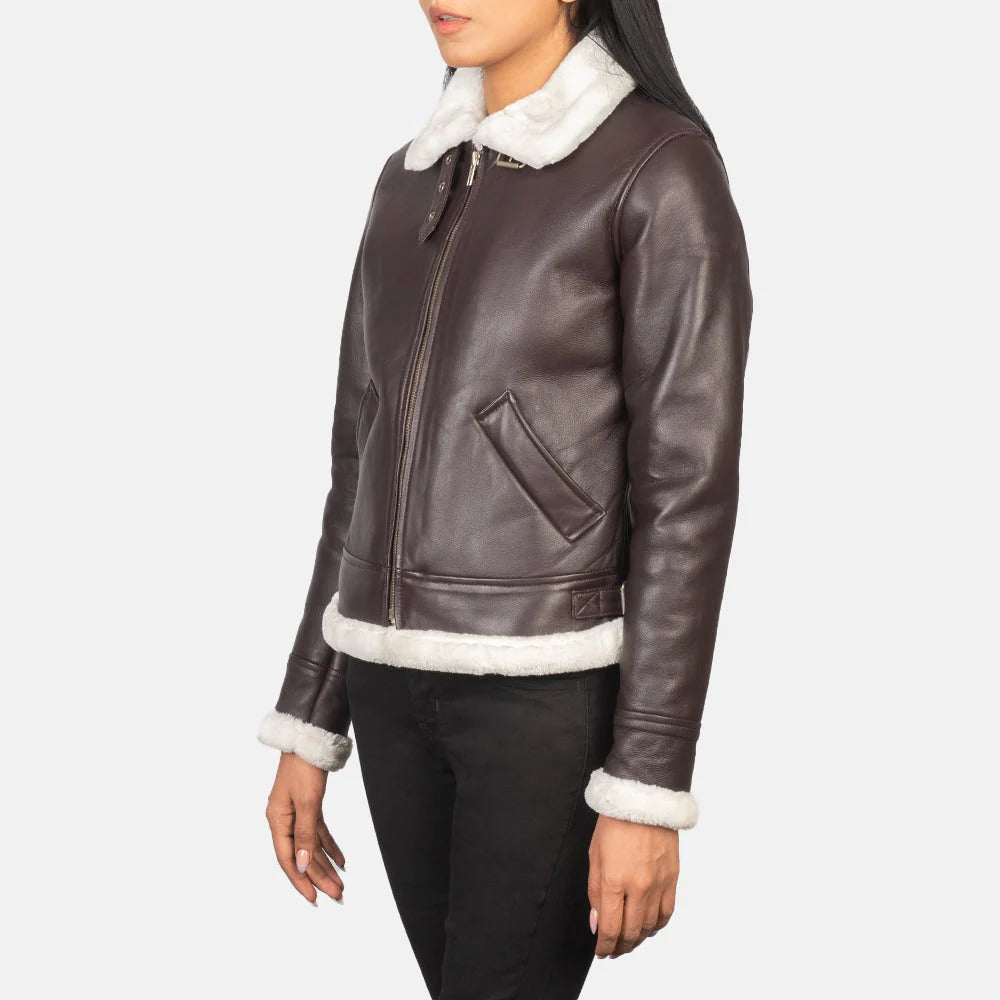 Sherilyn B-3 Brown Leather Bomber Jacket by Fubellawear Fubellawear