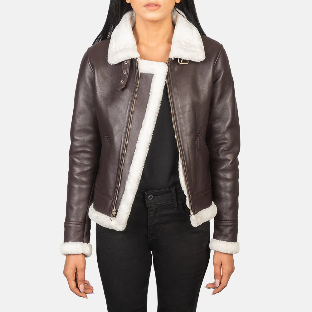 Sherilyn B-3 Brown Leather Bomber Jacket by Fubellawear Fubellawear