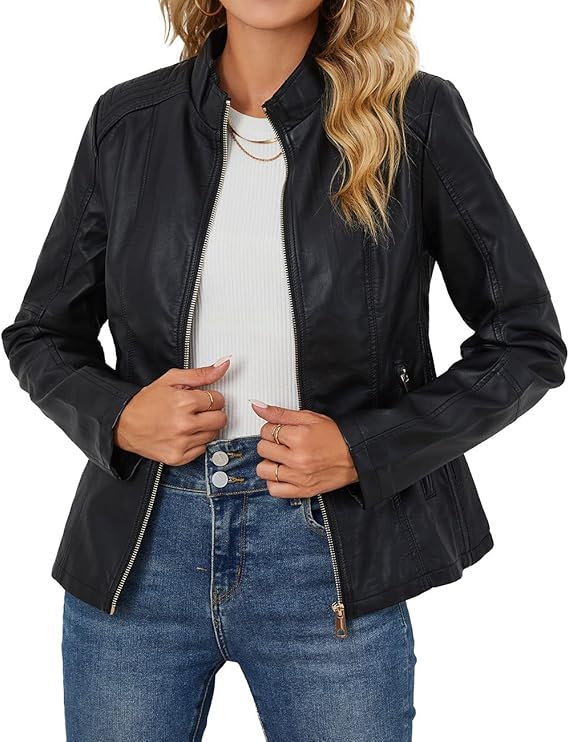 Stylish Faux Leather Biker Jacket – Women’s Fashion Outerwear by Fubellawear Fubellawear
