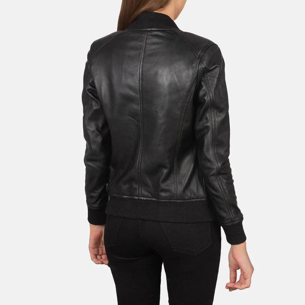 Women’s Bliss Black Leather Bomber Jacket by Fubellawear Fubellawear