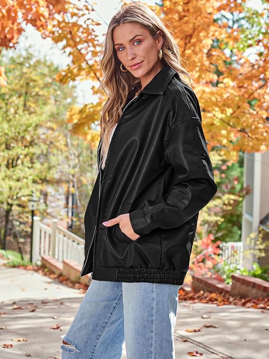 Women’s Oversized Leather Jackets – Faux Suede Fall/Winter Motorcycle Coats by Fubellawear Fubellawear