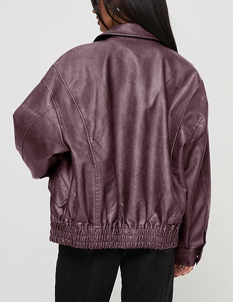 Women’s Faux Leather Motorcycle Jacket – Trendy Fall Oversized Zip-Up Winter Coat by Fubellawear Fubellawear