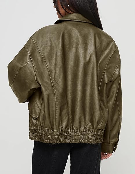 Women’s Faux Leather Motorcycle Jacket – Trendy Fall Oversized Zip-Up Winter Coat by Fubellawear Fubellawear