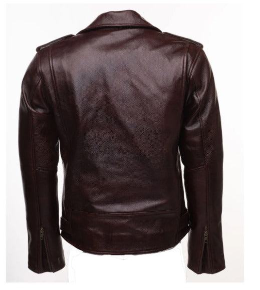 Elliot Oxblood biker Leather Jacket with waist Belt by fubellawear