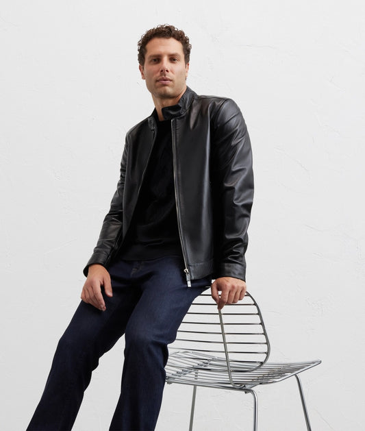Black Lambskin Leather Biker Jacket by Fubellawear