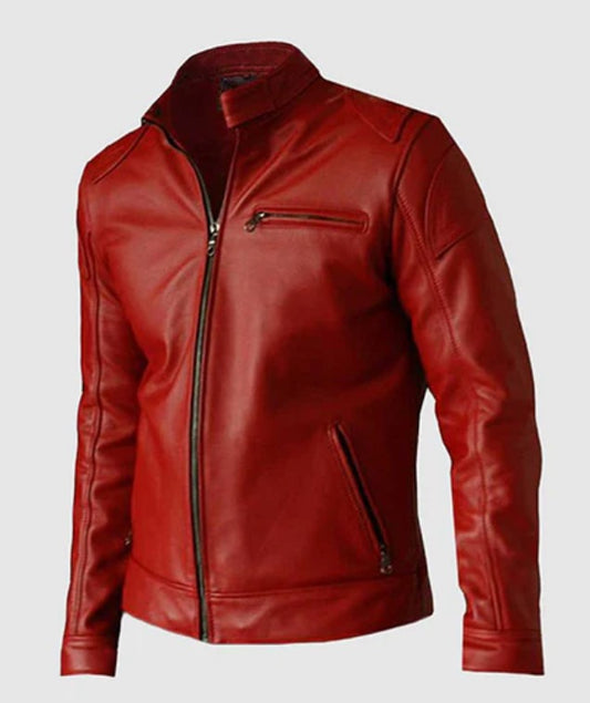 The Leather Jackets Men Red Elegant Biker Genuine by Fubellawear